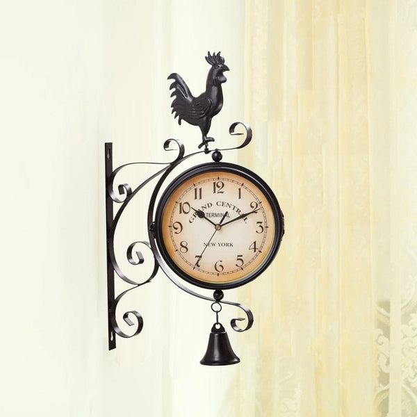 horloge de gare vintage chiffres arabes double face coq