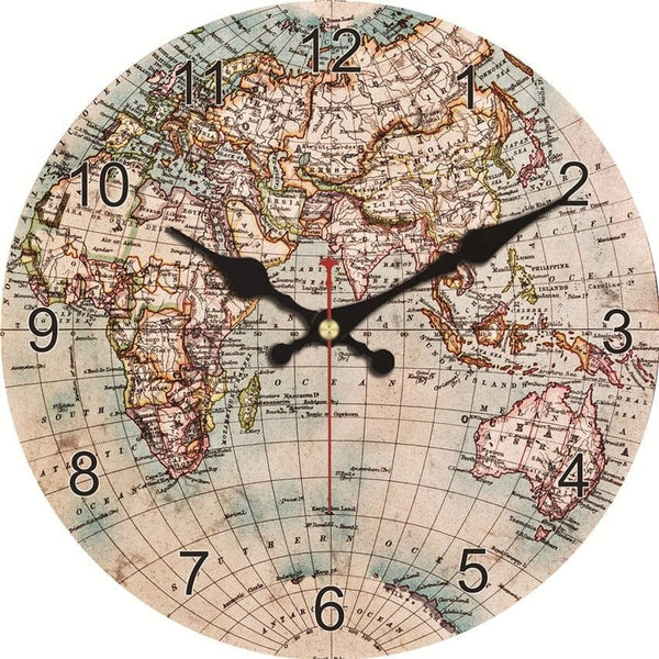 horloge carte du monde bois