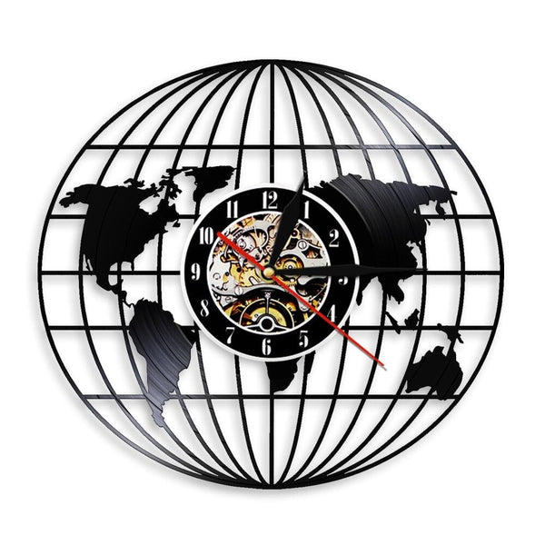 horloge vinyle carte du monde design