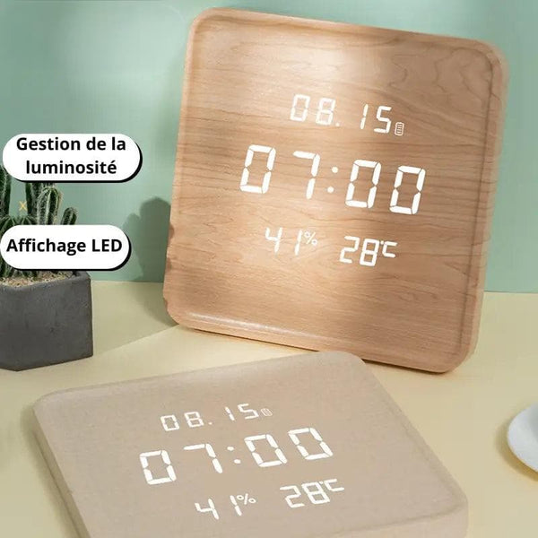 Horloge murale numérique en bois - TimeWoods Temps-Des-Horloges.com