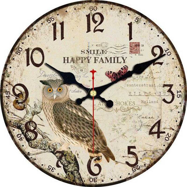 Horloge murale Vintage Bois Hibou Temps des Horloges