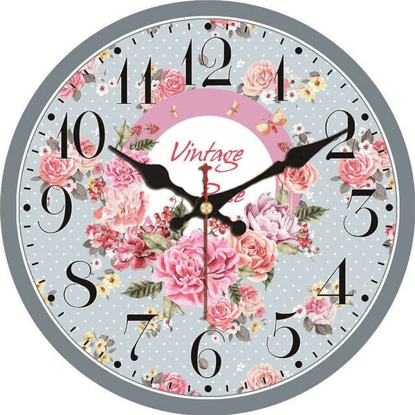 Horloge murale Vintage Fleurs Roses Temps des Horloges