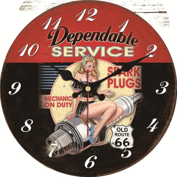Horloge murale Vintage Garage Pin-Up Temps des Horloges