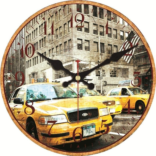 Horloge murale Vintage Taxis New York Temps des Horloges