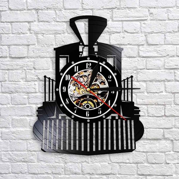 Horloge murale Vintage Train en Vinyle Temps des Horloges