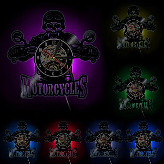 horloge vinyle tete de mort biker led