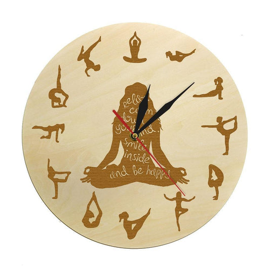 horloge bois positions yoga