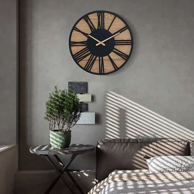 horloge bois et metal noir