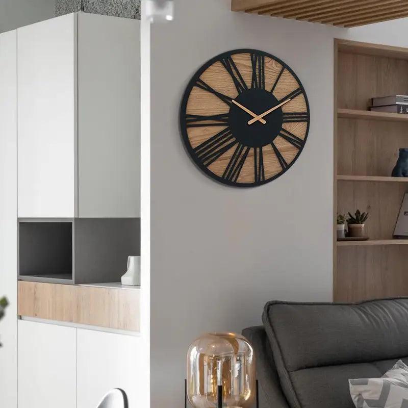 horloge bois et metal noir