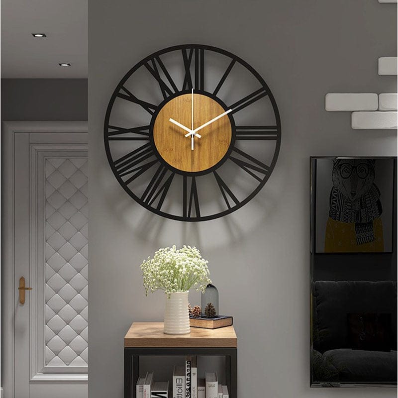 horloge industrielle et bois scandinave