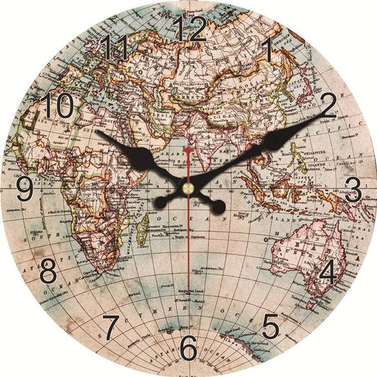 horloge carte du monde bois