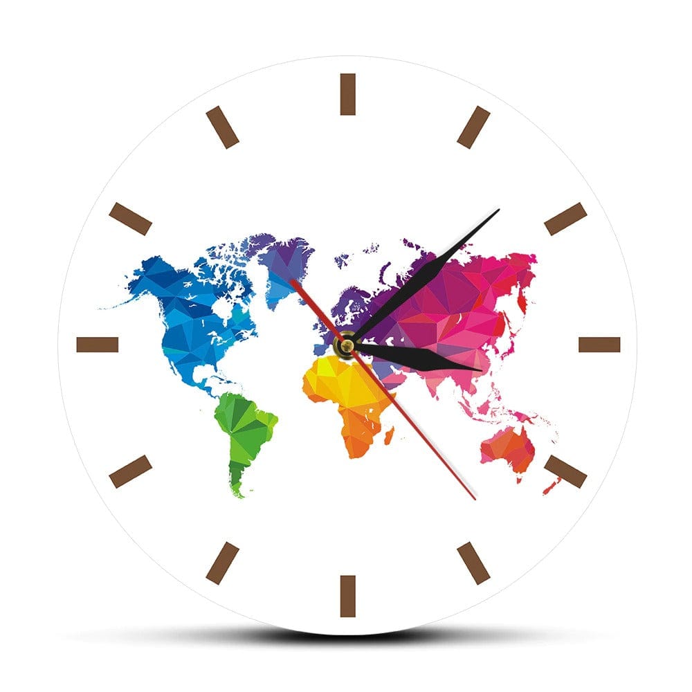 horloge carte du monde multicolore