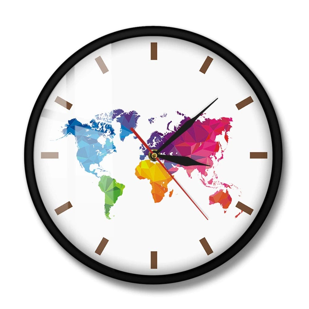 horloge carte du monde multicolore