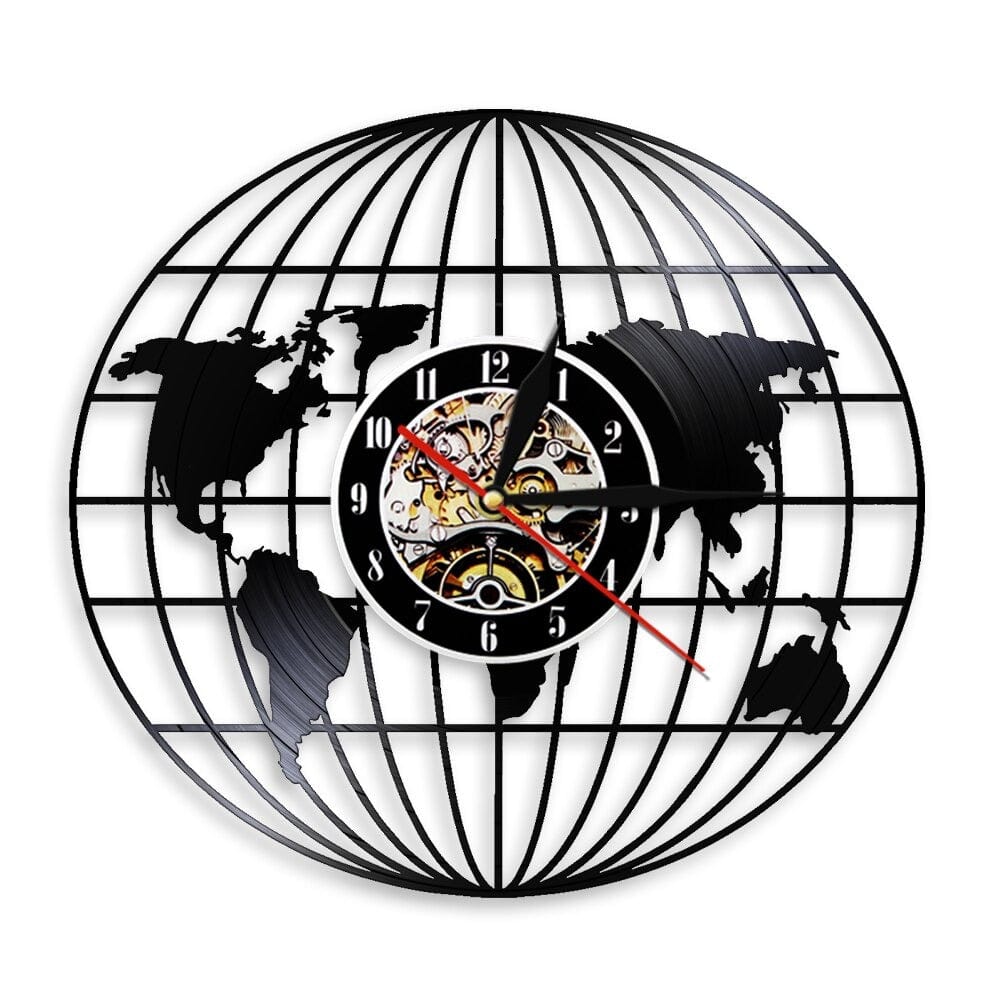 horloge vinyle carte du monde design