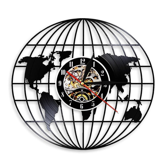 horloge vinyle carte du monde design