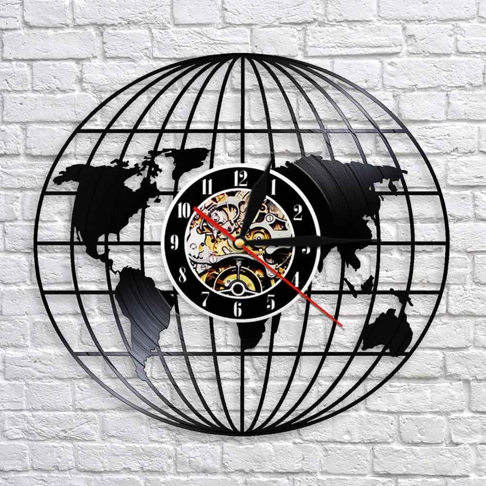 horloge vinyle carte du monde design