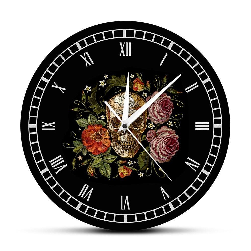 horloge tete de mort fleur design