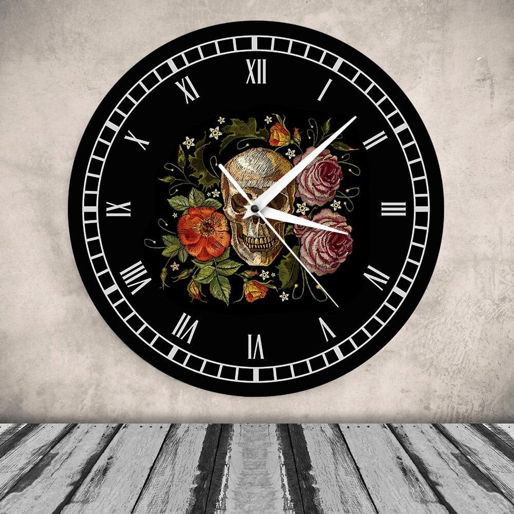 horloge tete de mort fleur design