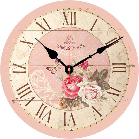 Horloge murale Vintage Fond Rose Temps des Horloges