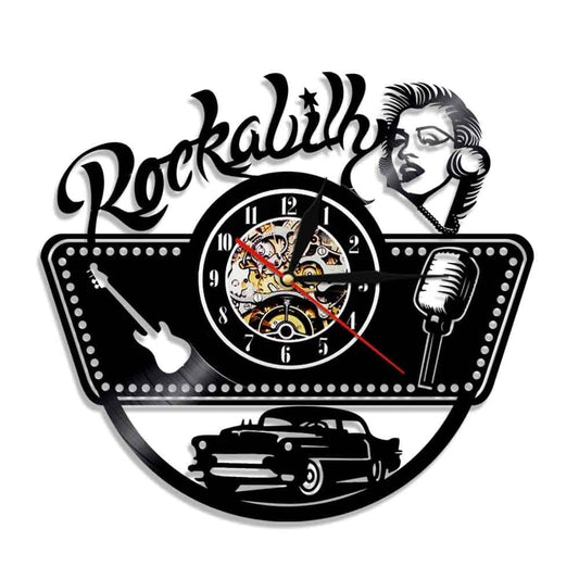 Horloge murale Vinyle Rockabilly Temps des Horloges