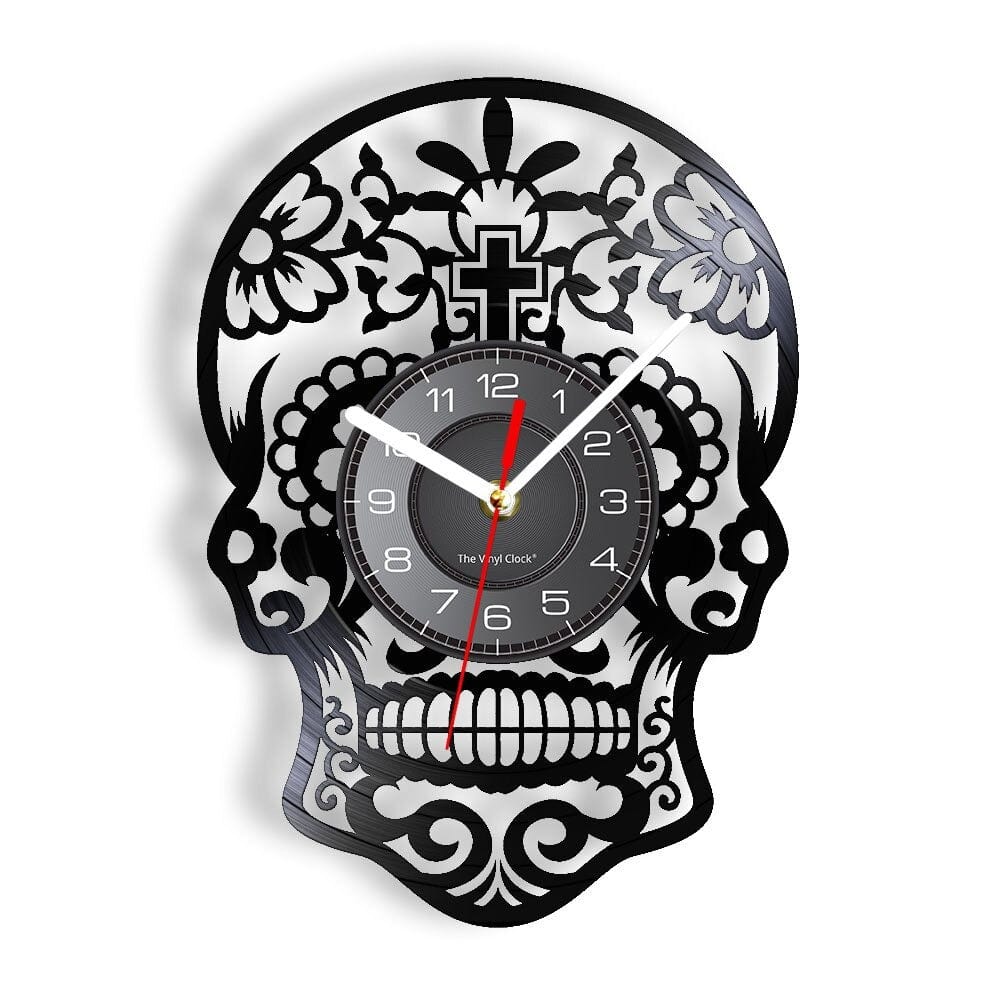 horloge vinyle tete de mort mexicaine led