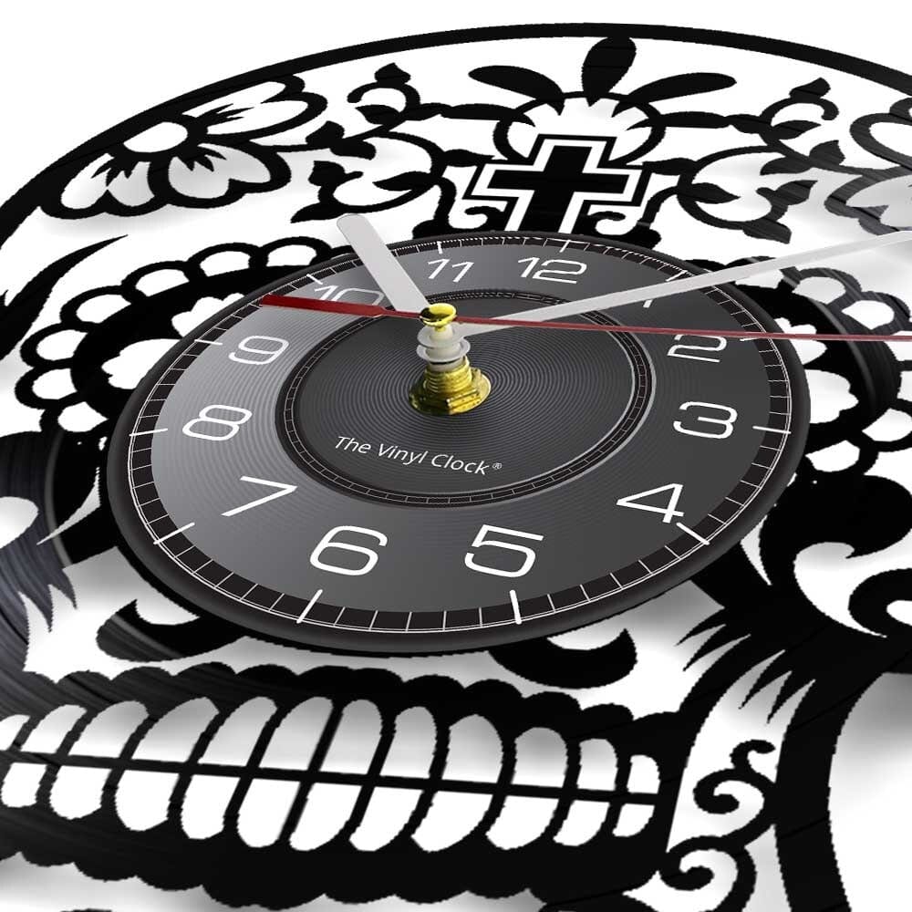 horloge vinyle tete de mort mexicaine led