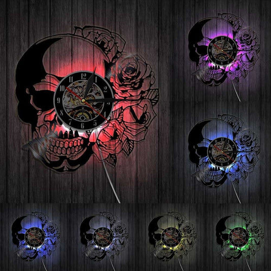 horloge vinyle tete de mort led