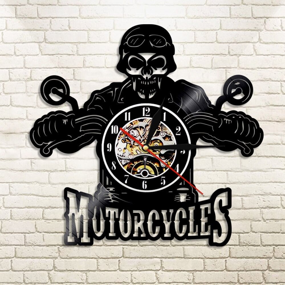 Horloge murale vinyle tête mort biker Temps des Horloges