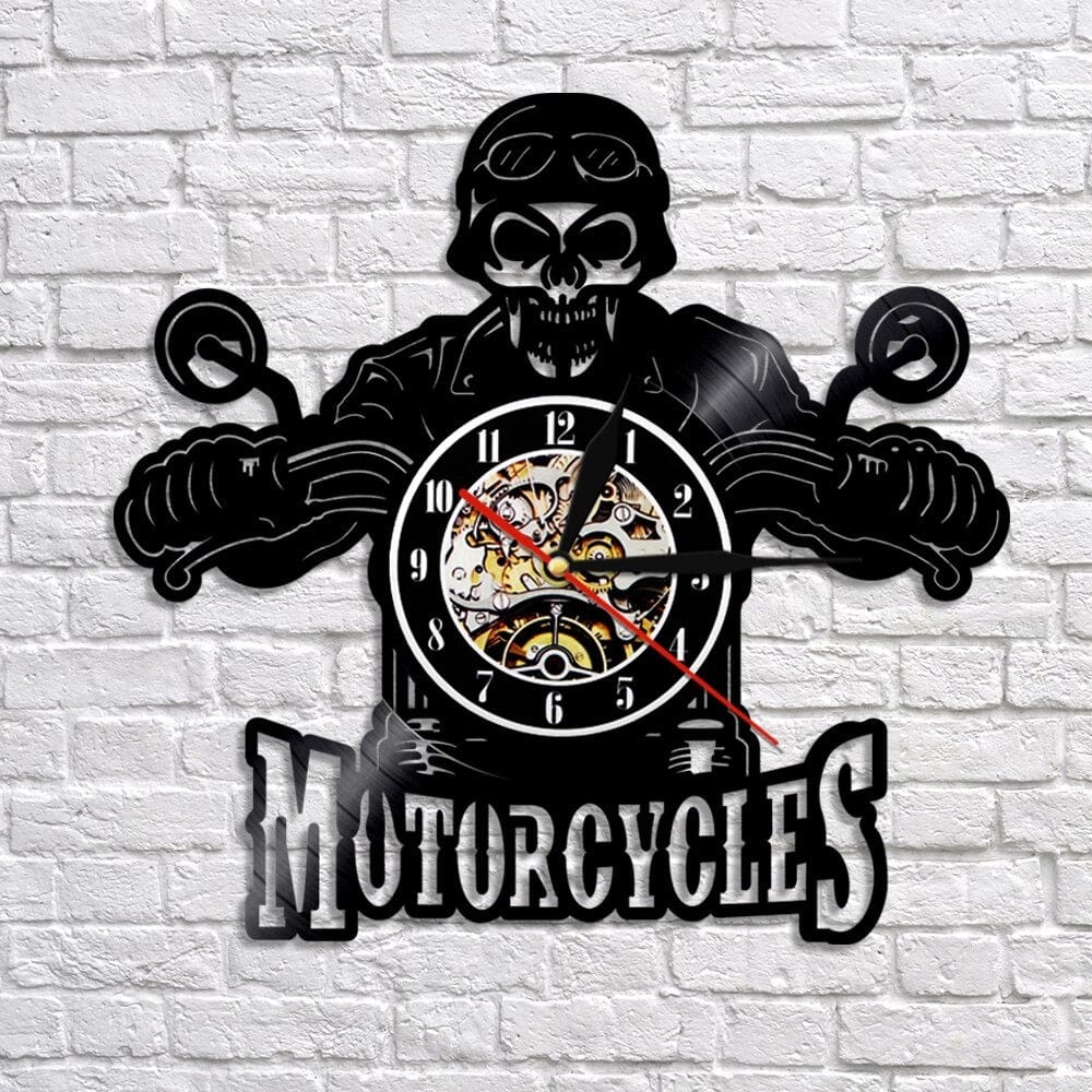 Horloge murale vinyle tête mort biker Temps des Horloges